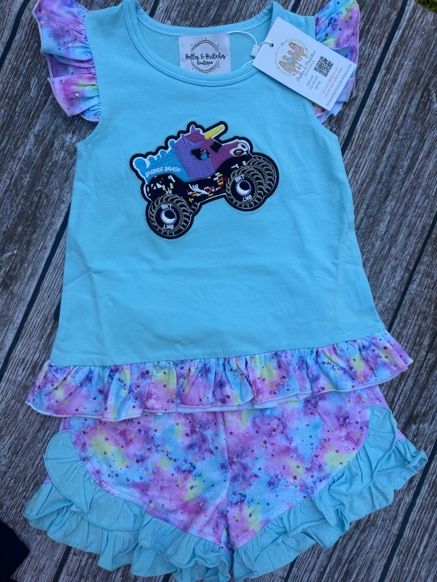 Monster Truck Smash Sibling Matching Short Sets #18