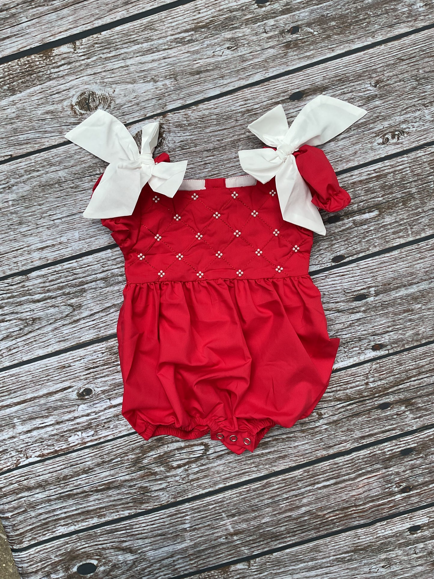 Classic Pearls Red Dress & Bubble Sister Matching