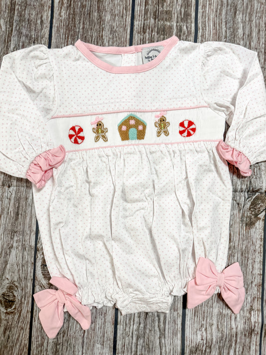 Gingerbread Bitty Dot Christmas Bubble Smock