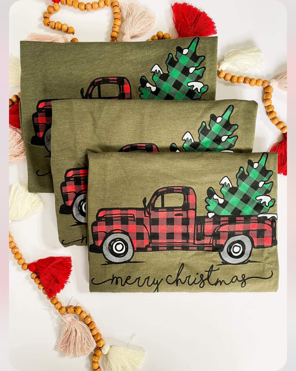 Merry Christmas Plaid Truck Tee