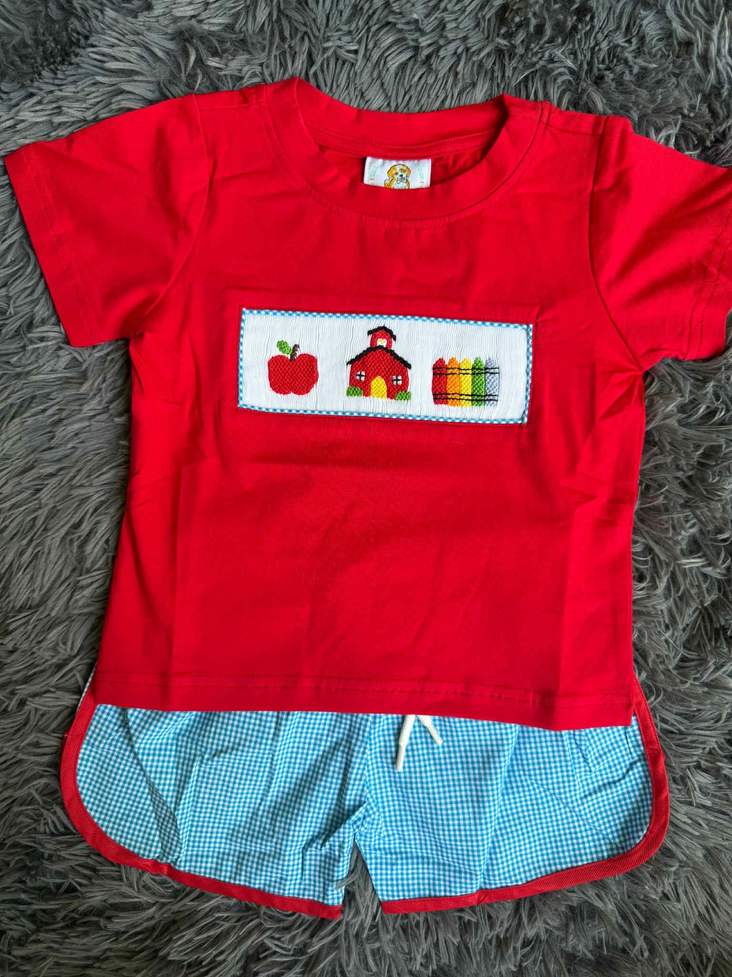 Little Red Schoolhouse Smock Boy Set