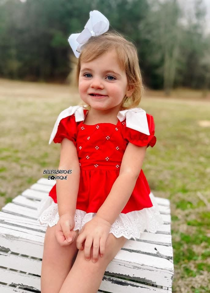 Classic Pearls Red Dress & Bubble