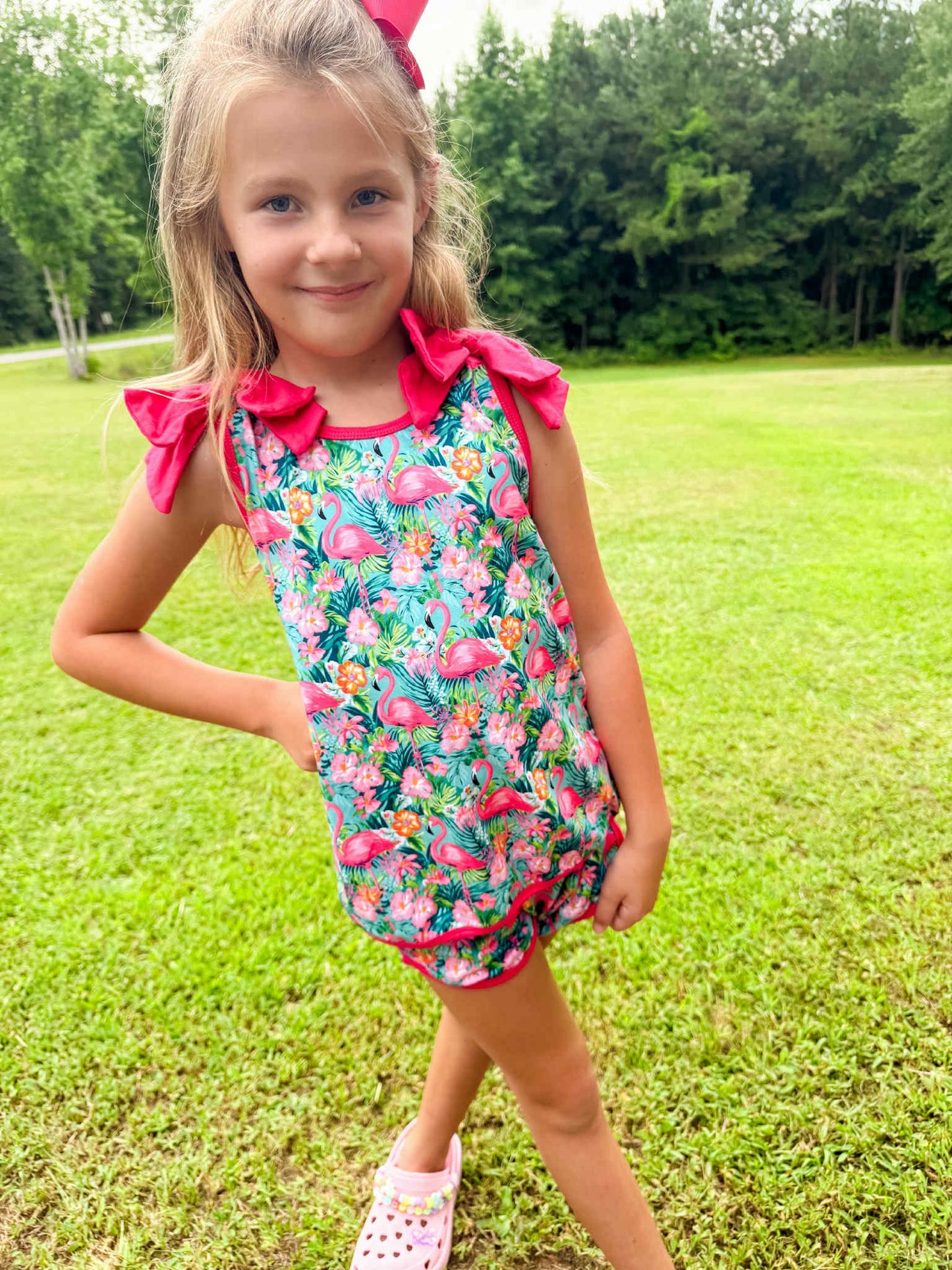Tropical Flamingo Floral Paradise Short Set