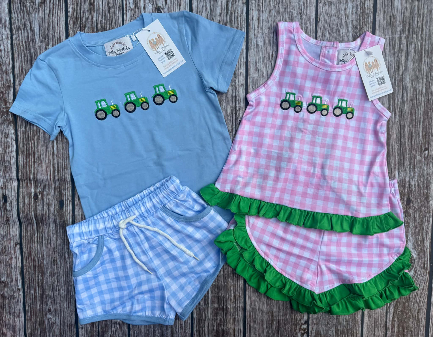 Tractor Trails Plaid Sibling Collection