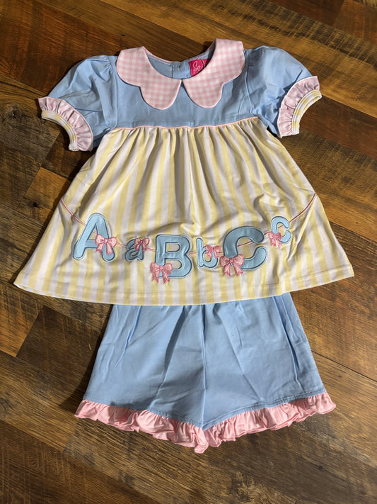 Alphabet Stripes Girl Short Set