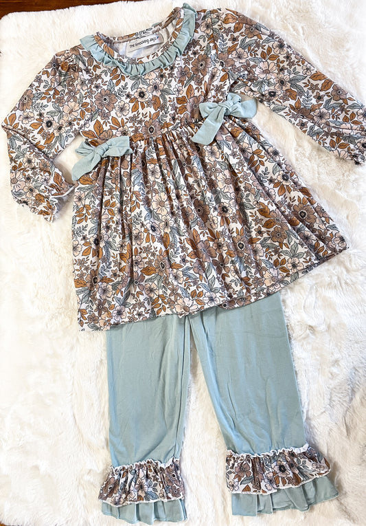 Floral Sage Girl Pant Set