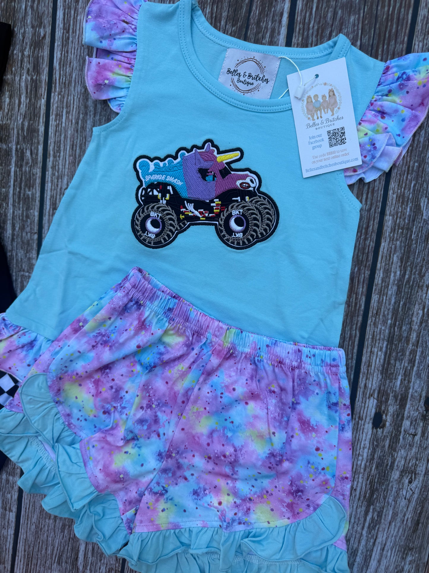 Monster Truck Smash Sibling Matching Short Sets #18
