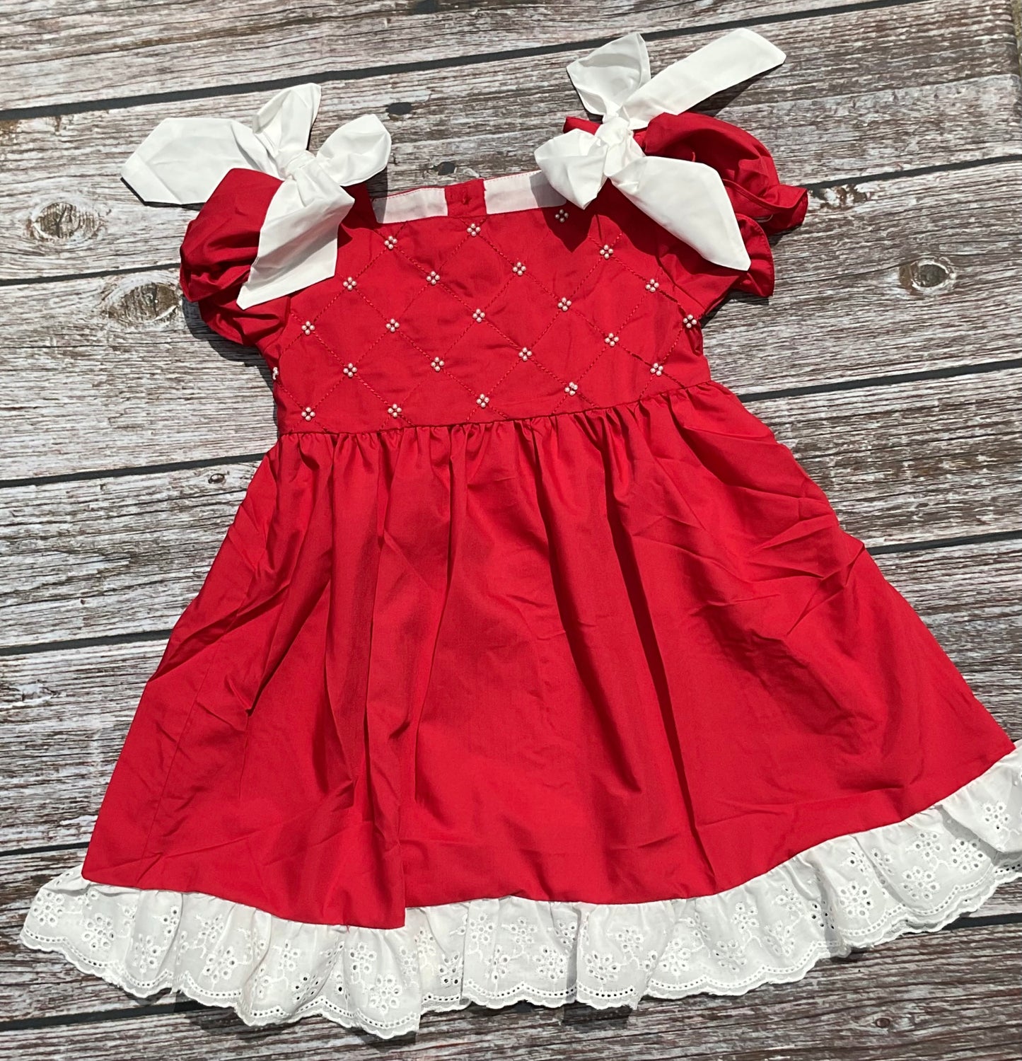 Classic Pearls Red Dress & Bubble Sister Matching