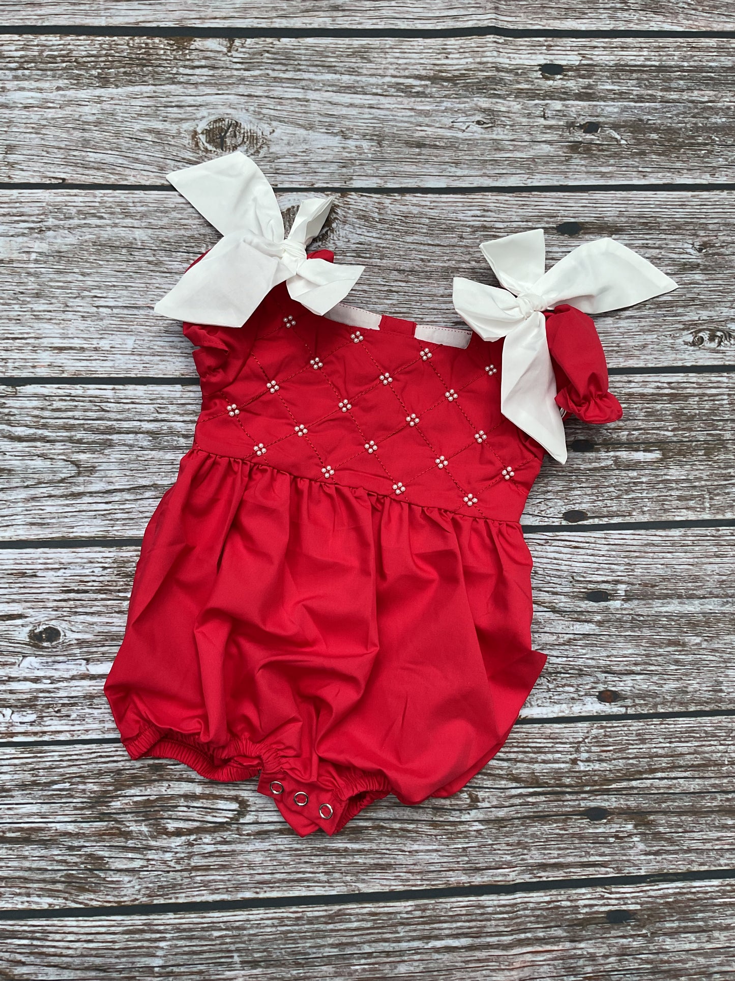 Classic Pearls Red Dress & Bubble Sister Matching