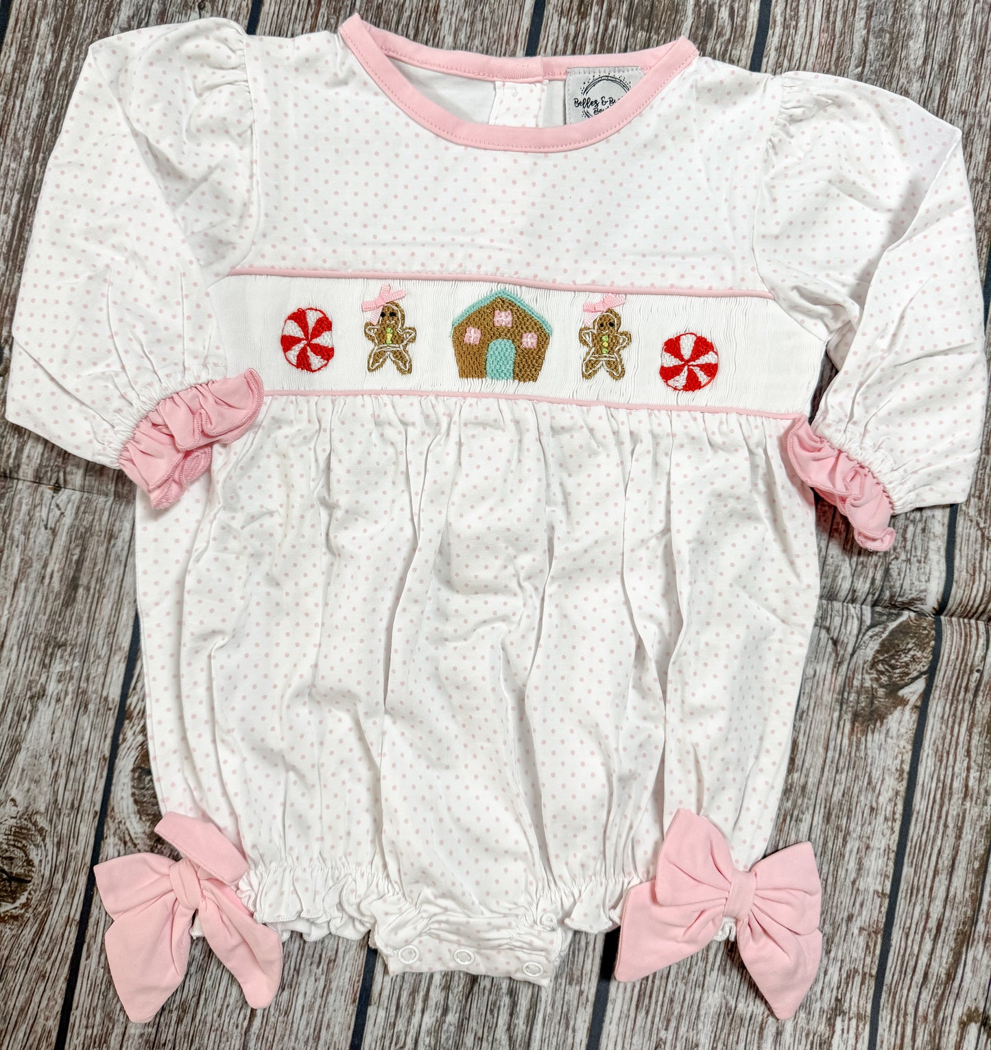 Gingerbread Bitty Dot Christmas Bubble Smock