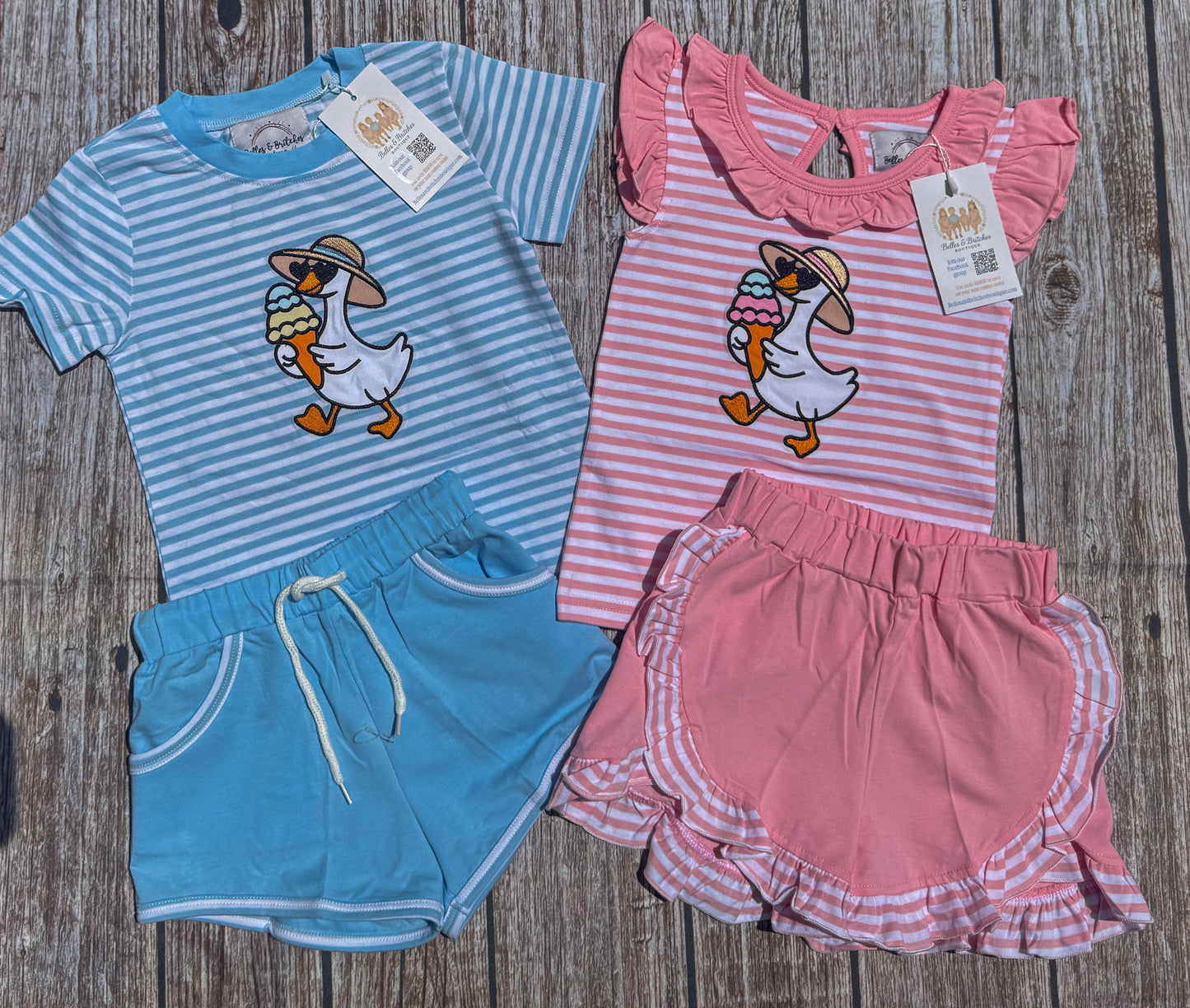 Summertime Goose Boys & Girls Sibling Matching Short Sets