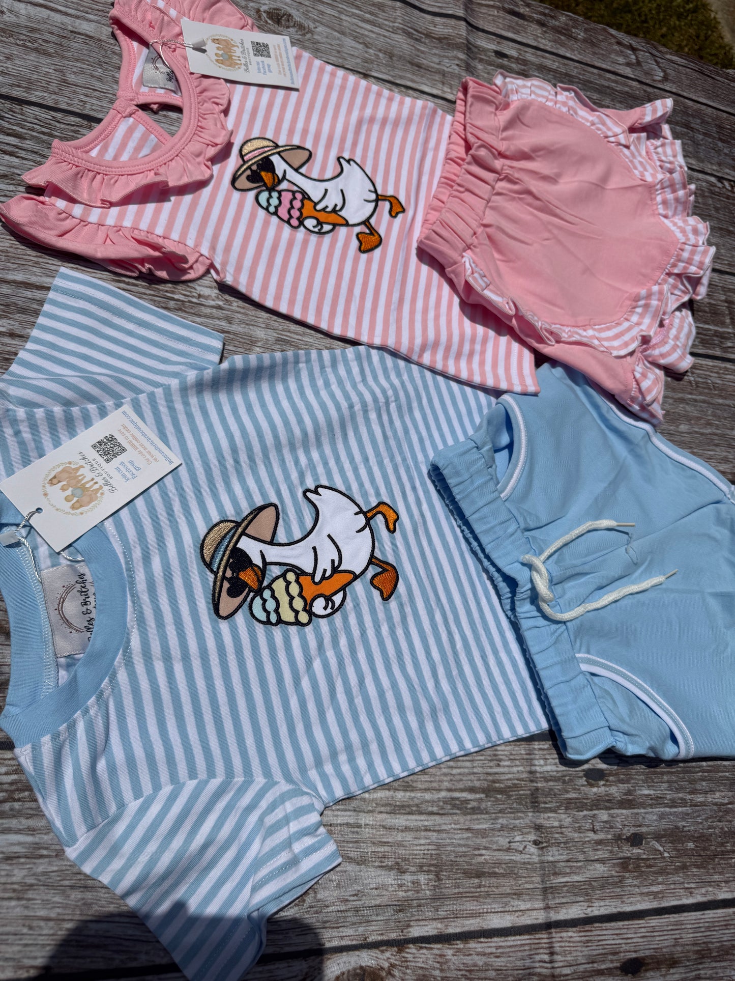 Summertime Goose Boys & Girls Sibling Matching Short Sets