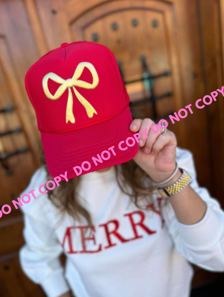 Red Gold Puff Bow Trucker Hat