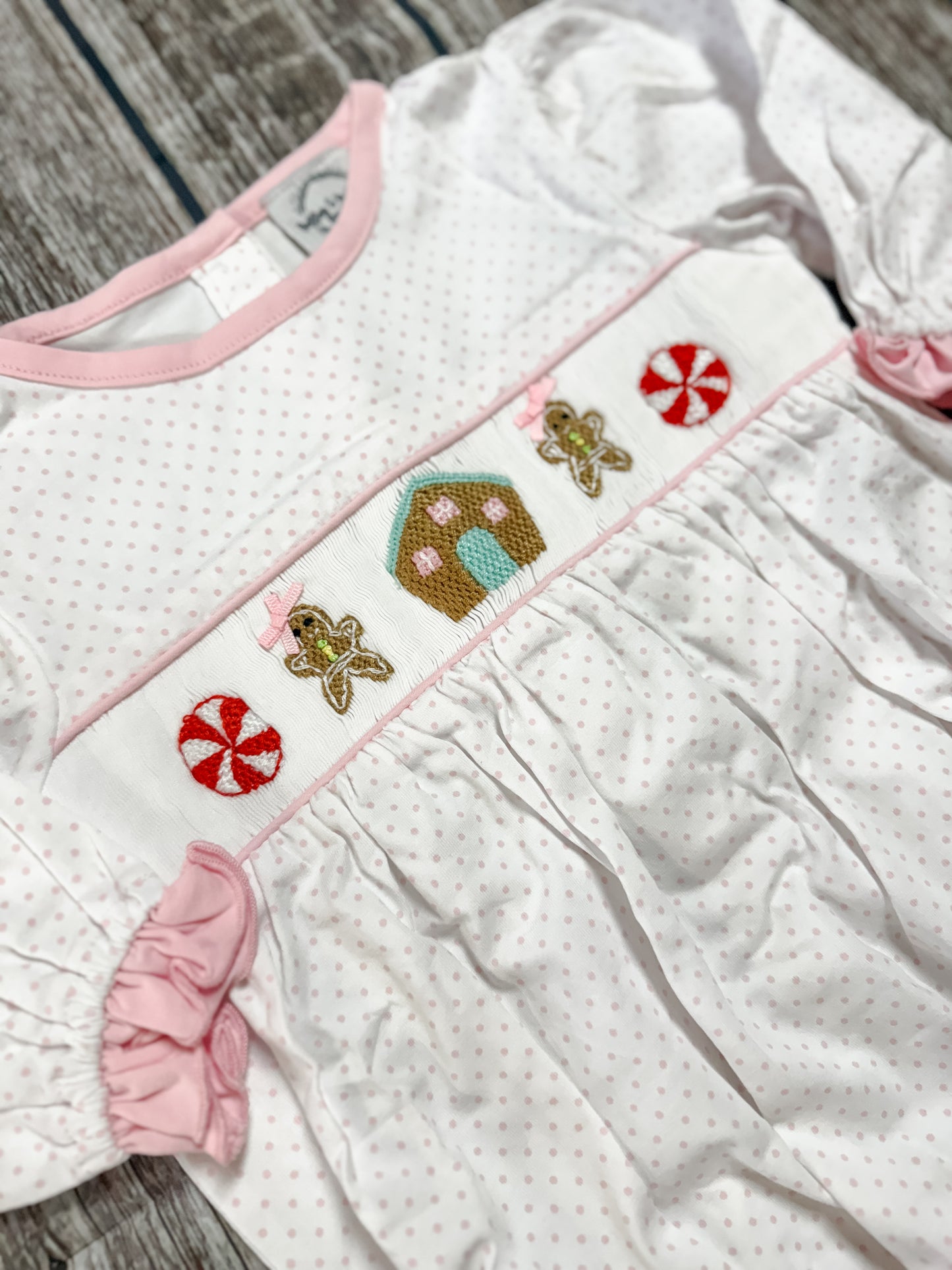 Gingerbread Bitty Dot Christmas Bubble Smock