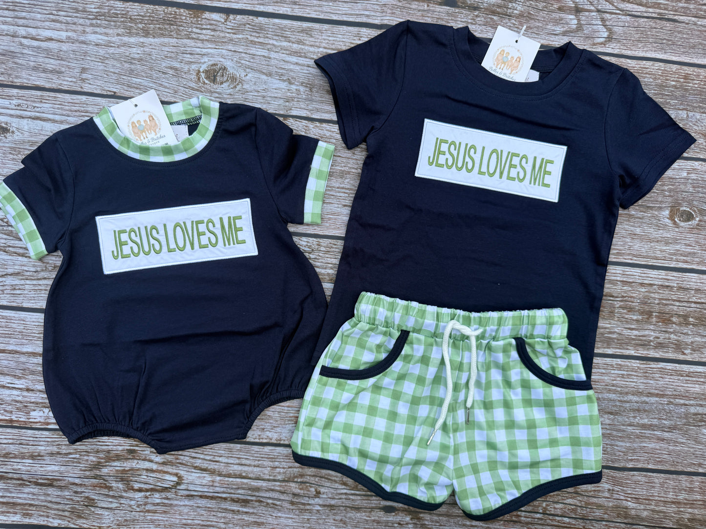 Jesus Loves Me Sage, Navy & Floral Collection