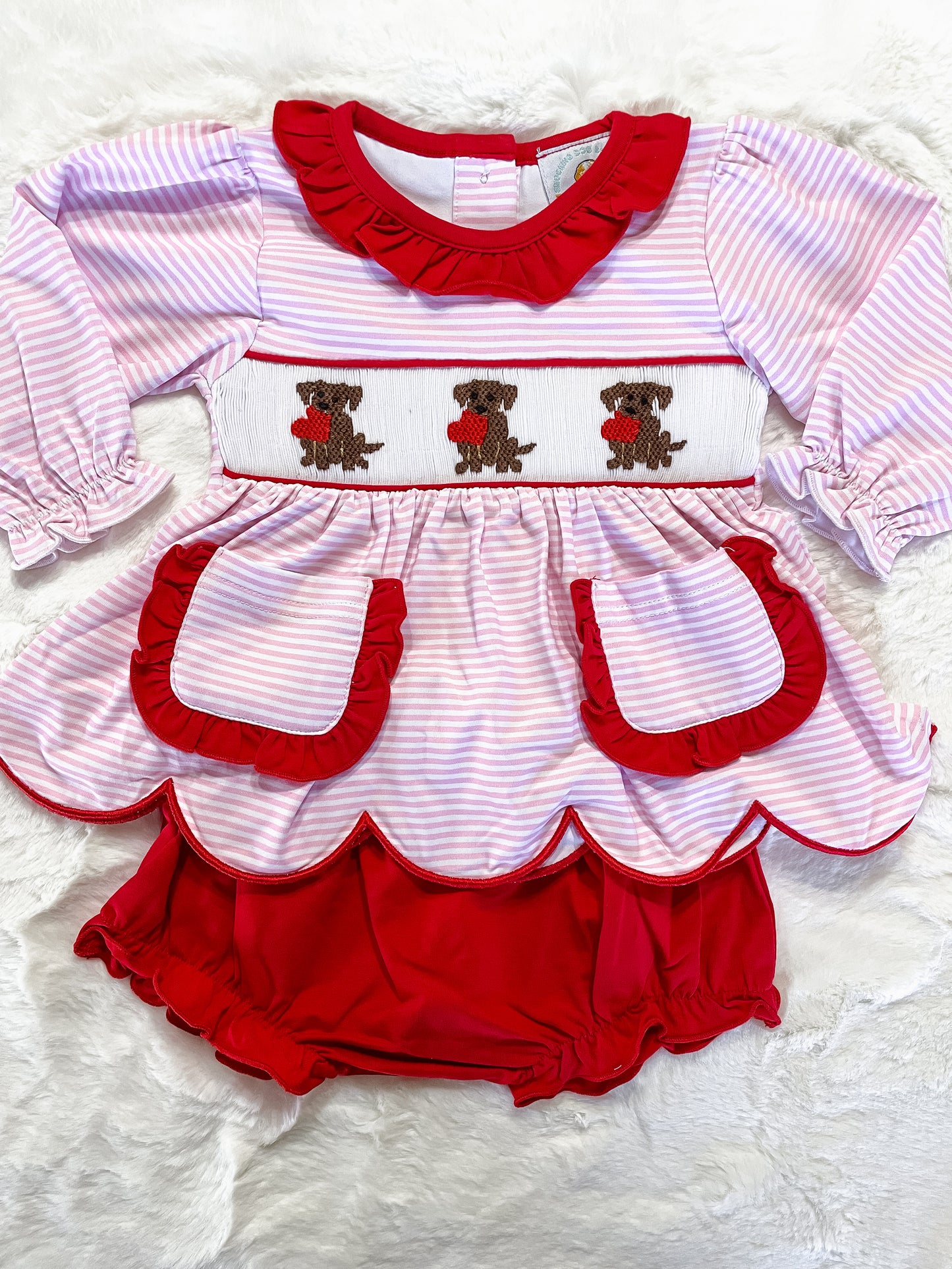 Valentine Smocked Puppy Hearts