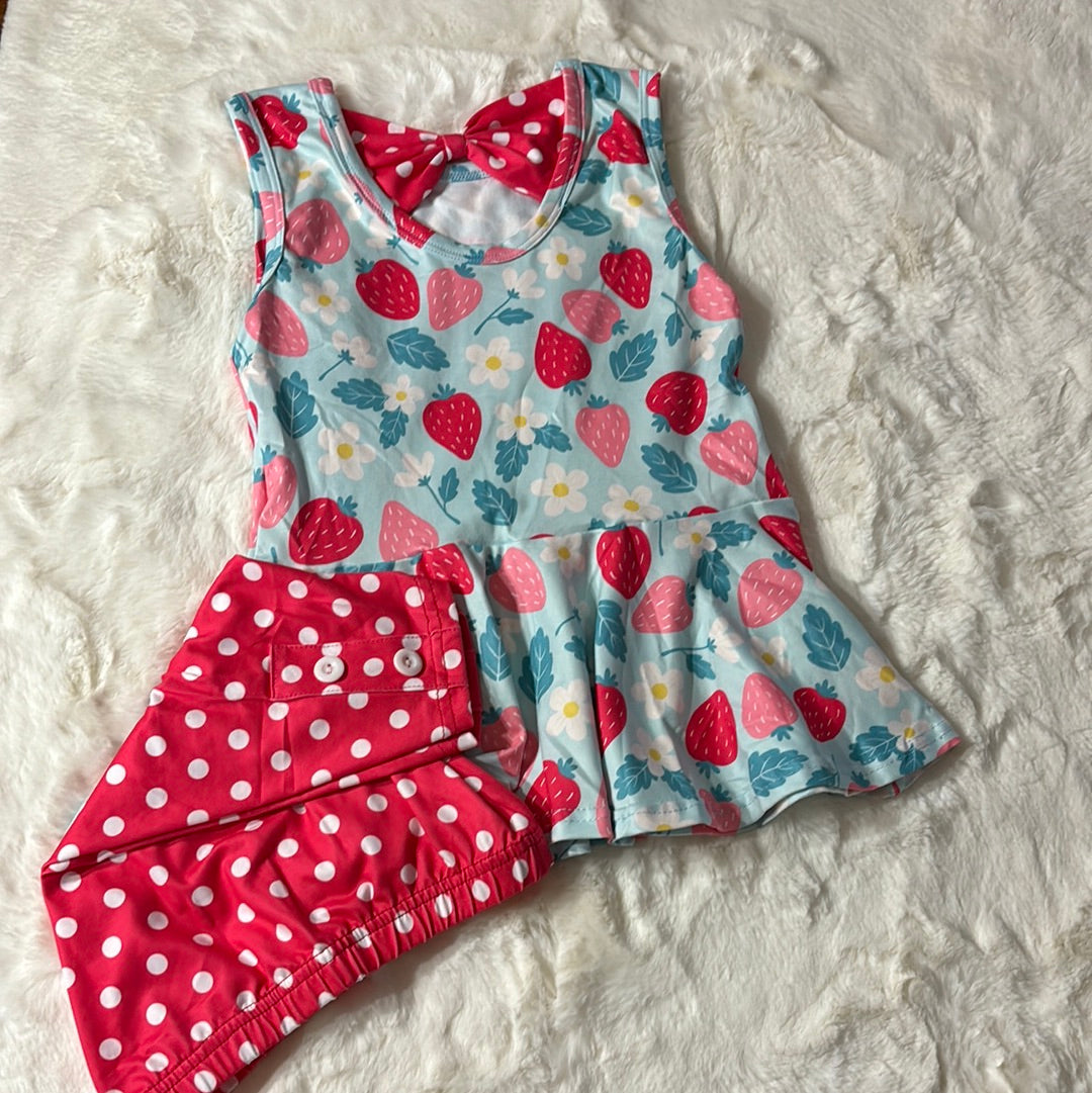 Strawberry Peplum Short Set