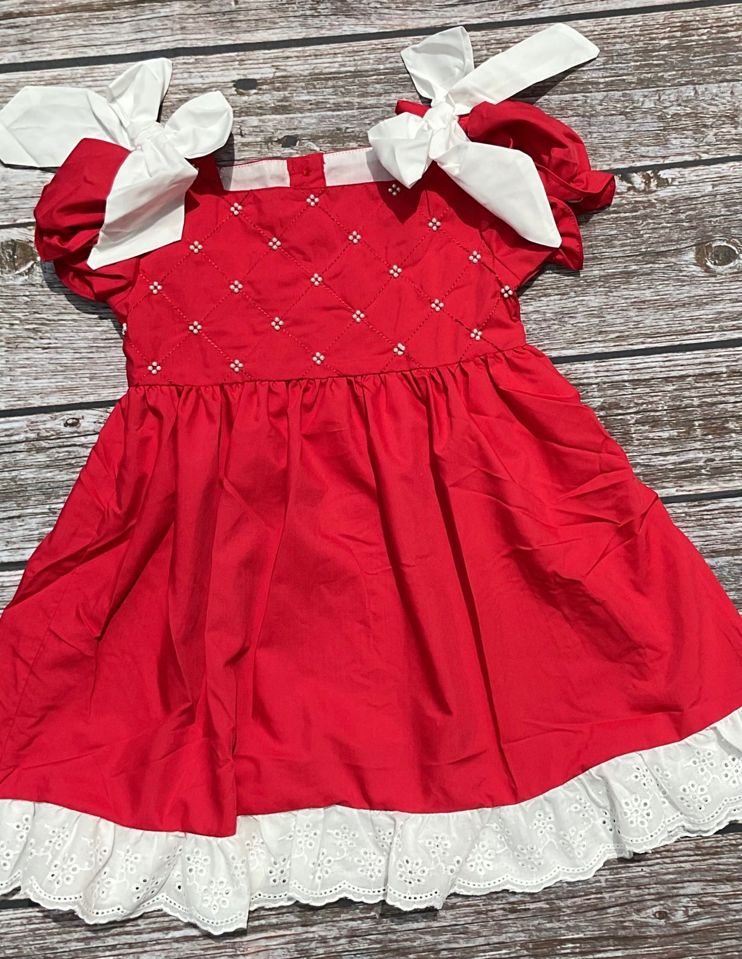 Classic Pearls Red Dress & Bubble Sister Matching