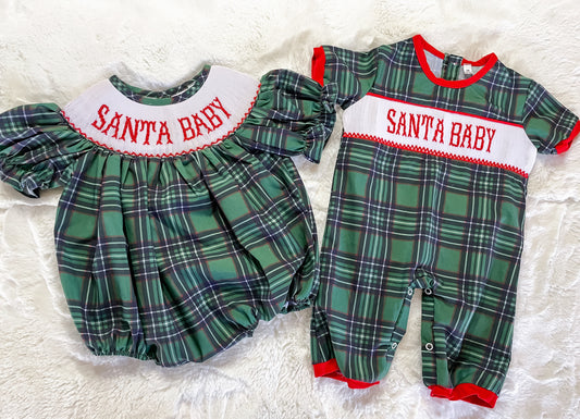 Christmas Plaid Santa Baby Sibling Collection