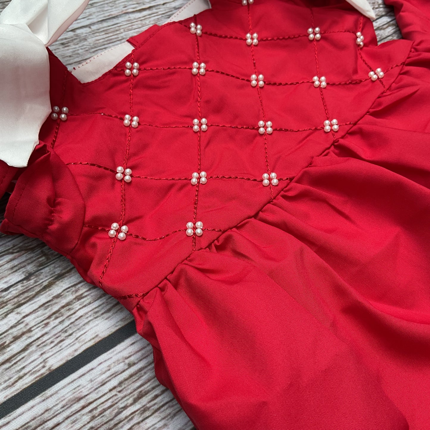 Classic Pearls Red Dress & Bubble Sister Matching