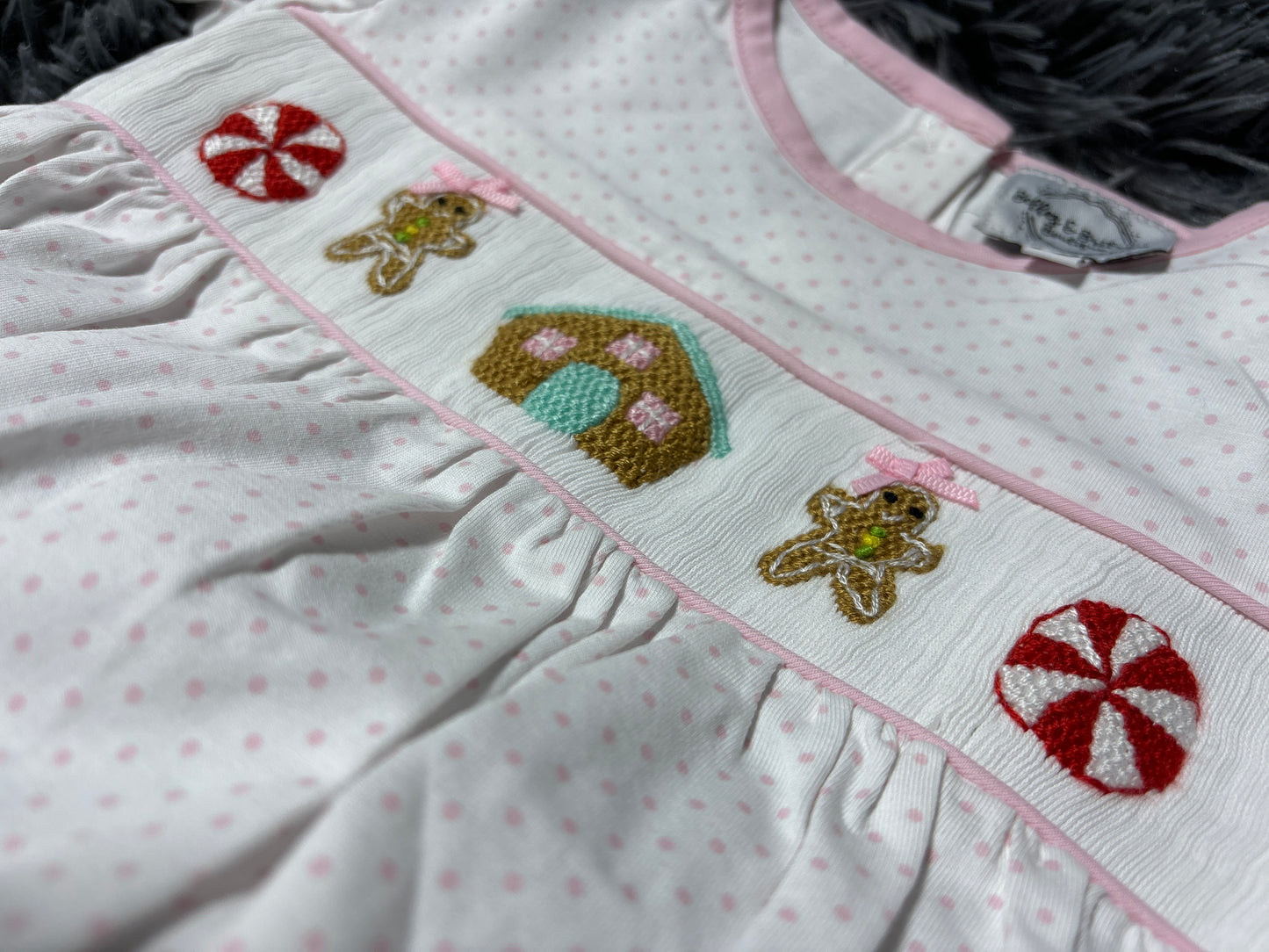 Gingerbread Bitty Dot Christmas Bubble Smock