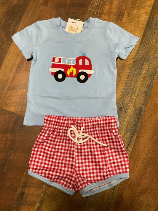Drive The Firetruck Boy Short Set