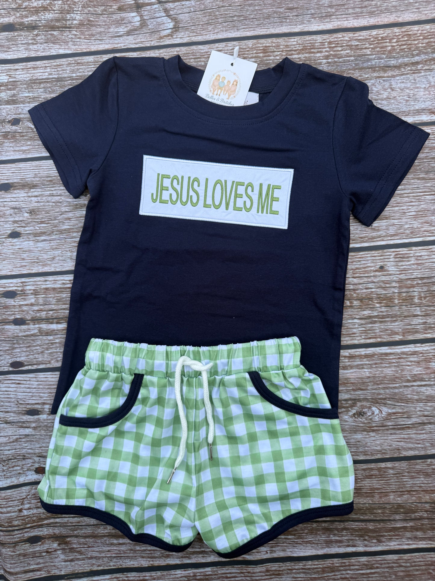 Jesus Loves Me Sage, Navy & Floral Collection