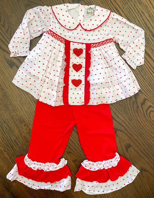 French Knot Heart Trio Girl Pants Set