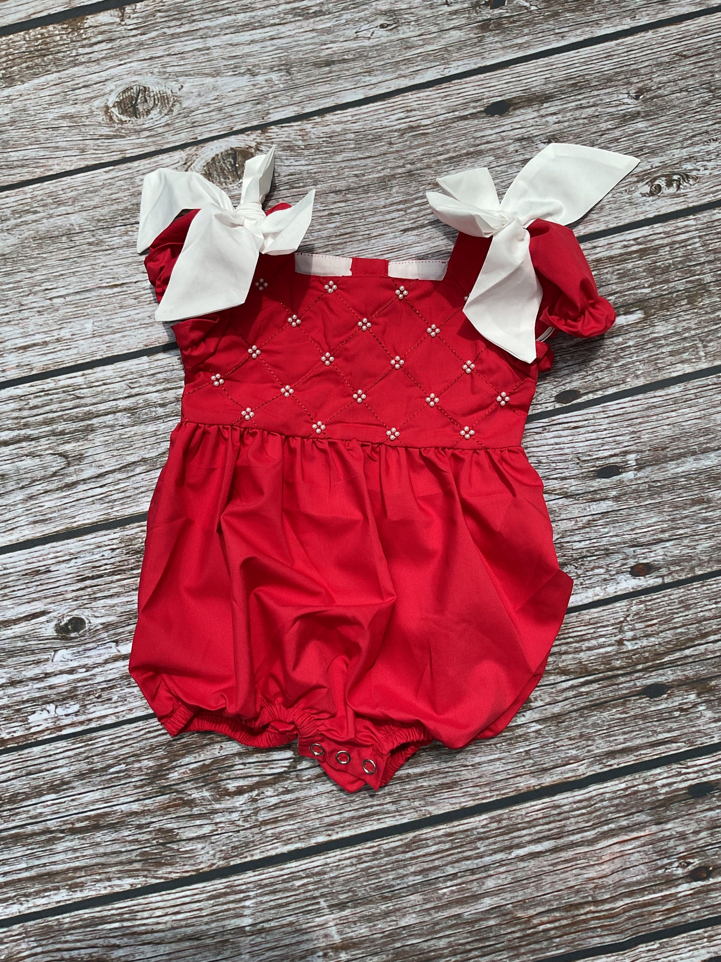Classic Pearls Red Dress & Bubble Sister Matching