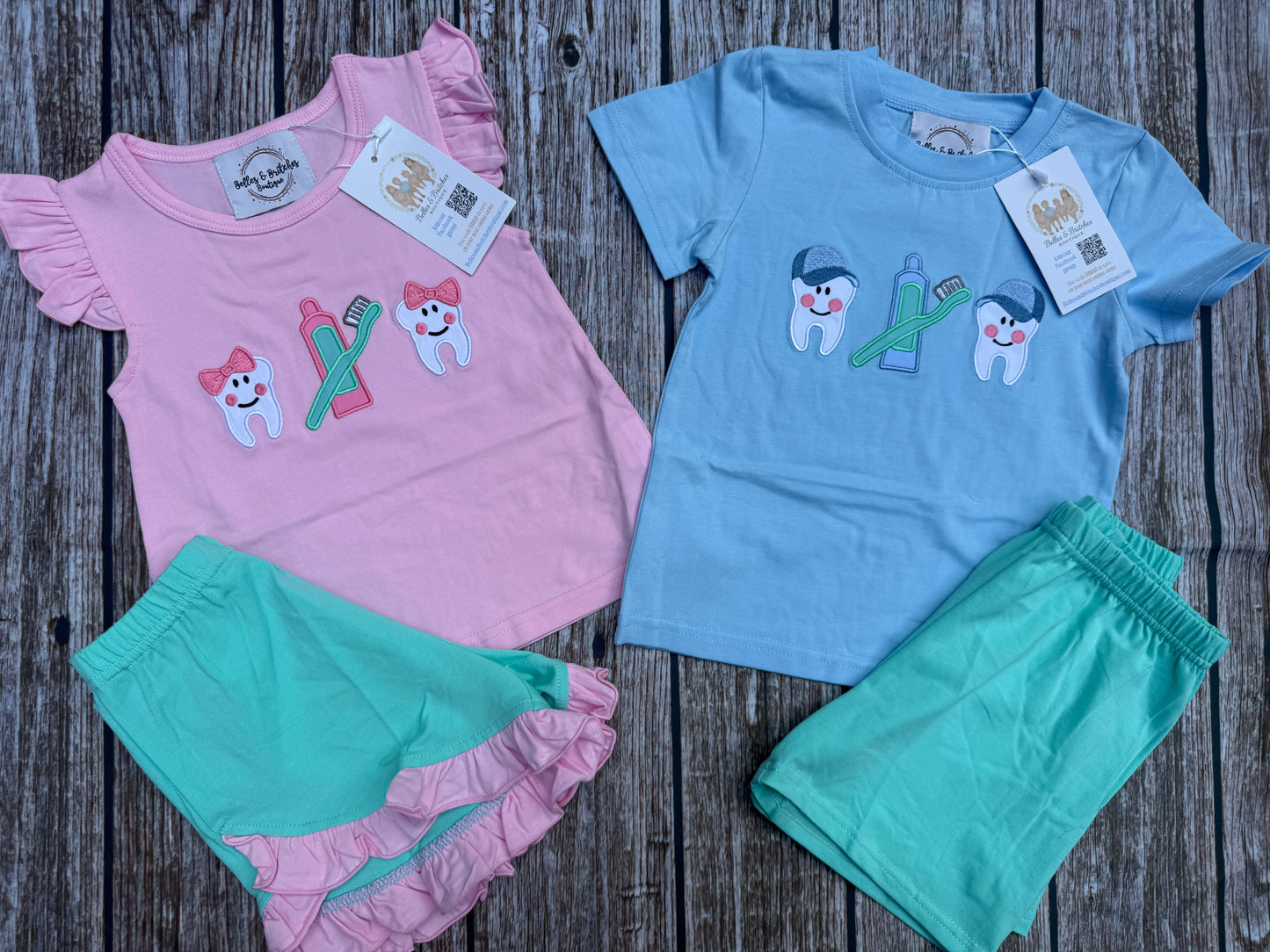Sweet Tooth Kids Dental Sibling Matching Short Sets