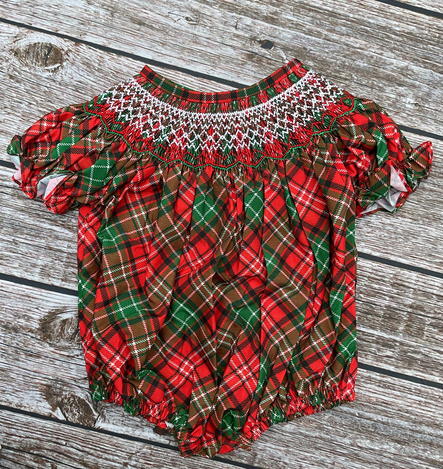 Heritage Plaid Girls Smocked Christmas Dress & Bubble