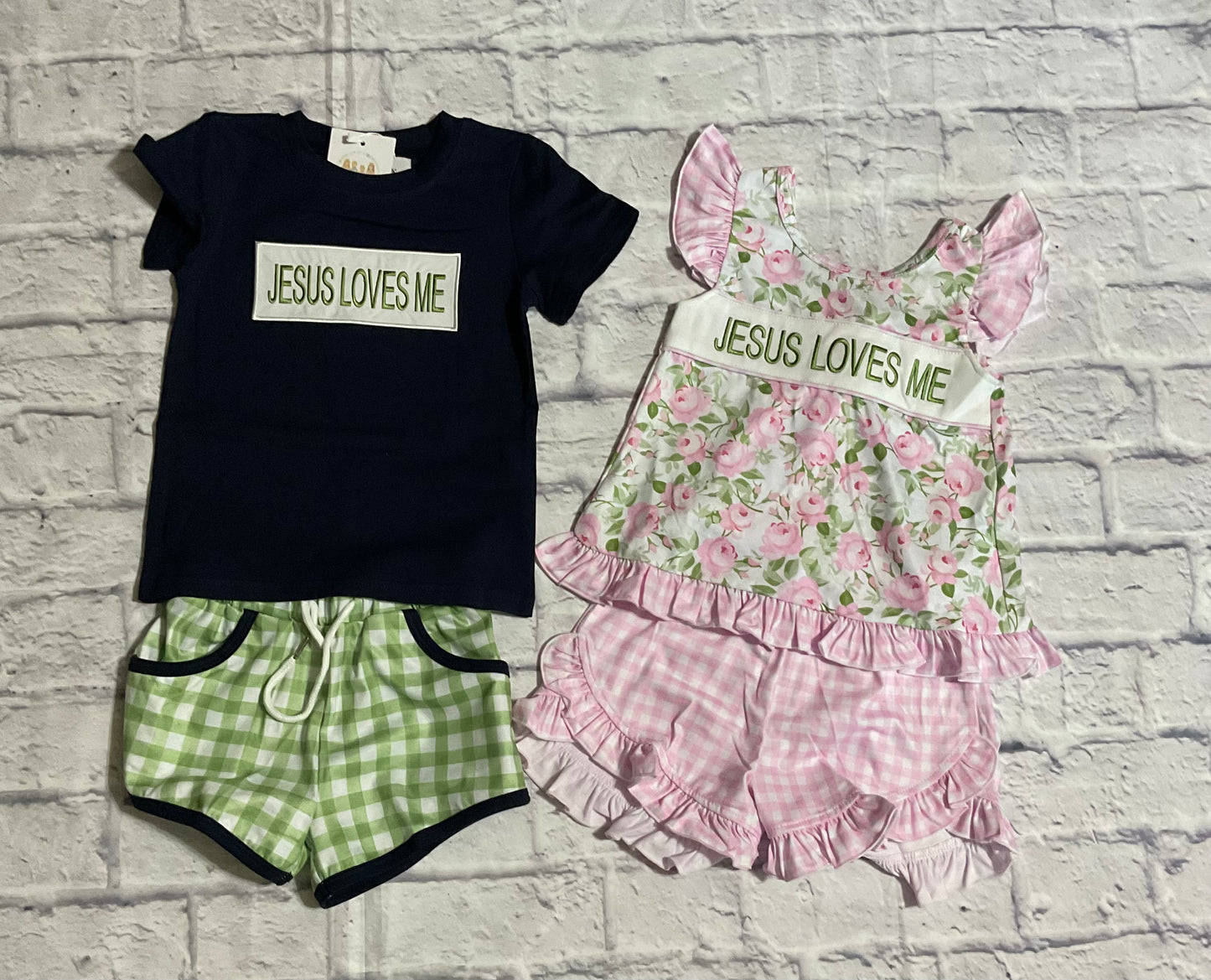 Jesus Loves Me Sage, Navy & Floral Collection