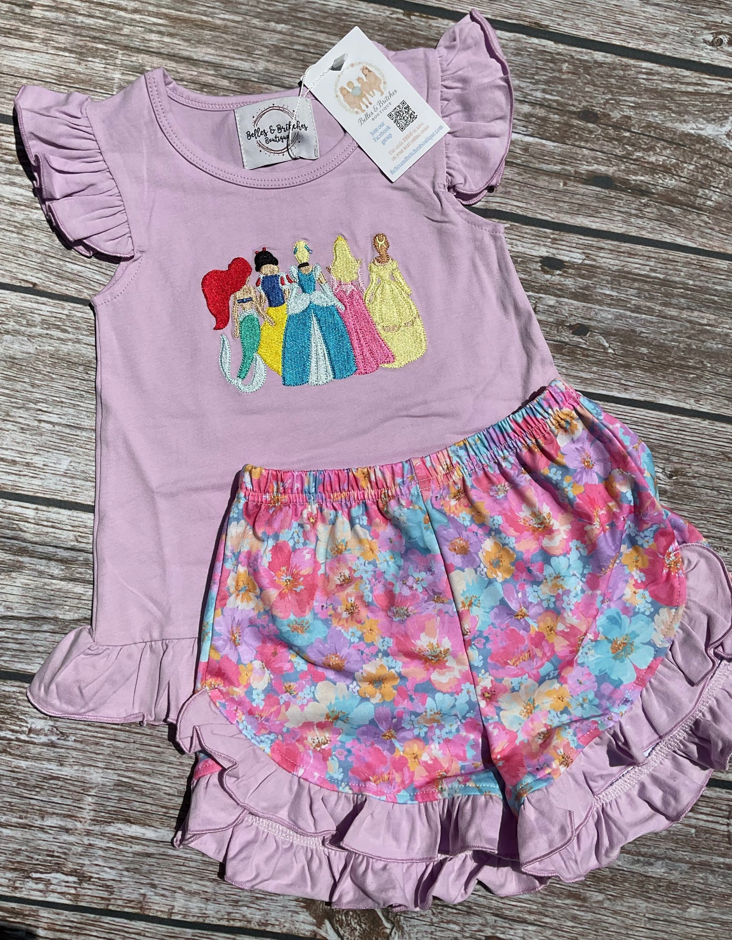 Princess Sketch Girls Embroidered Short Set