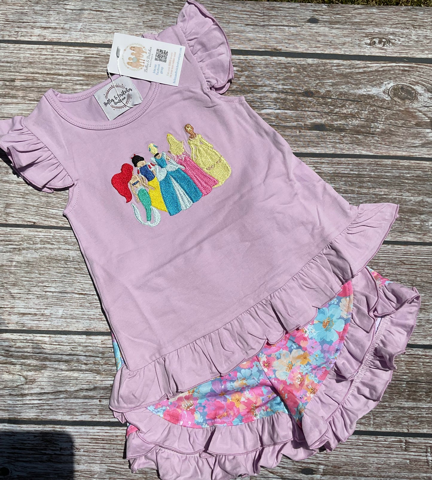 Princess Sketch Girls Embroidered Short Set