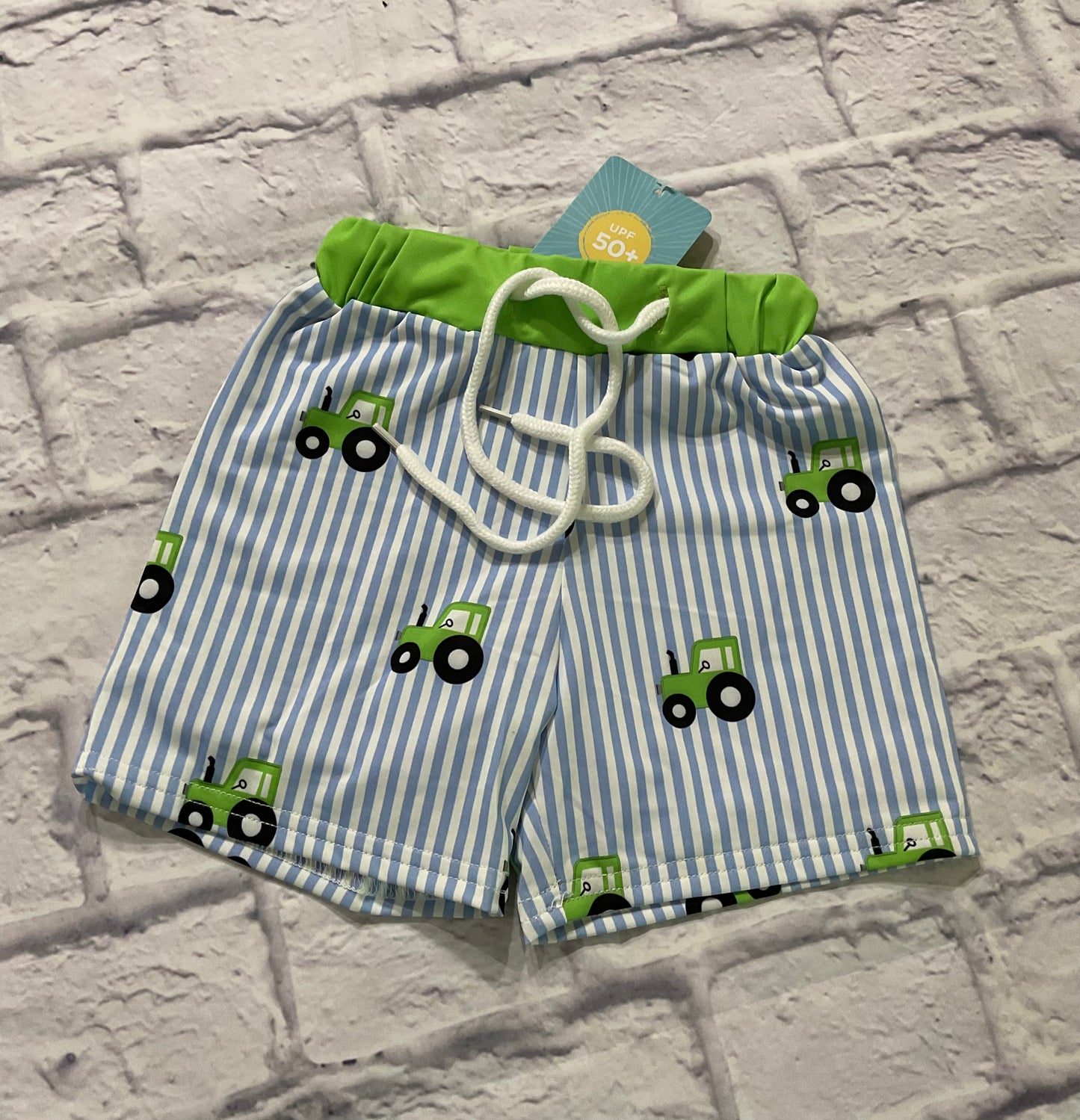 Tractor Embroidery Swim Trunks