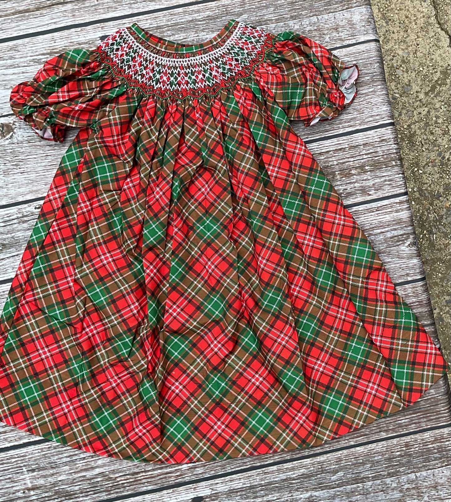 Heritage Plaid Girls Smocked Christmas Dress & Bubble