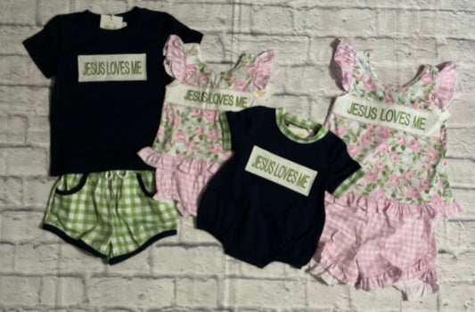 Jesus Loves Me Sage, Navy & Floral Collection