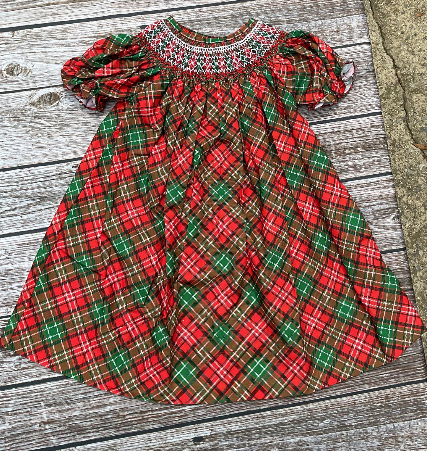 Heritage Plaid Girls Smocked Christmas Dress & Bubble