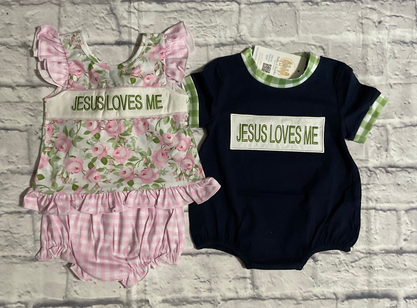 Jesus Loves Me Sage, Navy & Floral Collection