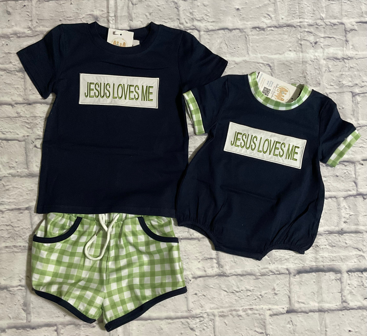 Jesus Loves Me Sage, Navy & Floral Collection