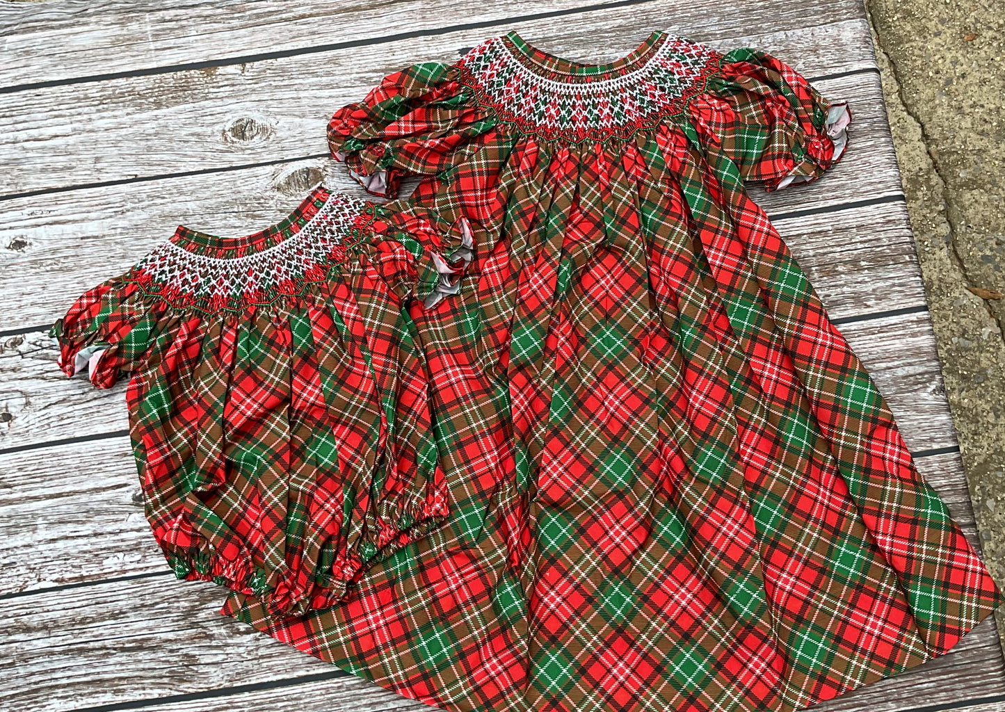 Heritage Plaid Girls Smocked Christmas Dress & Bubble