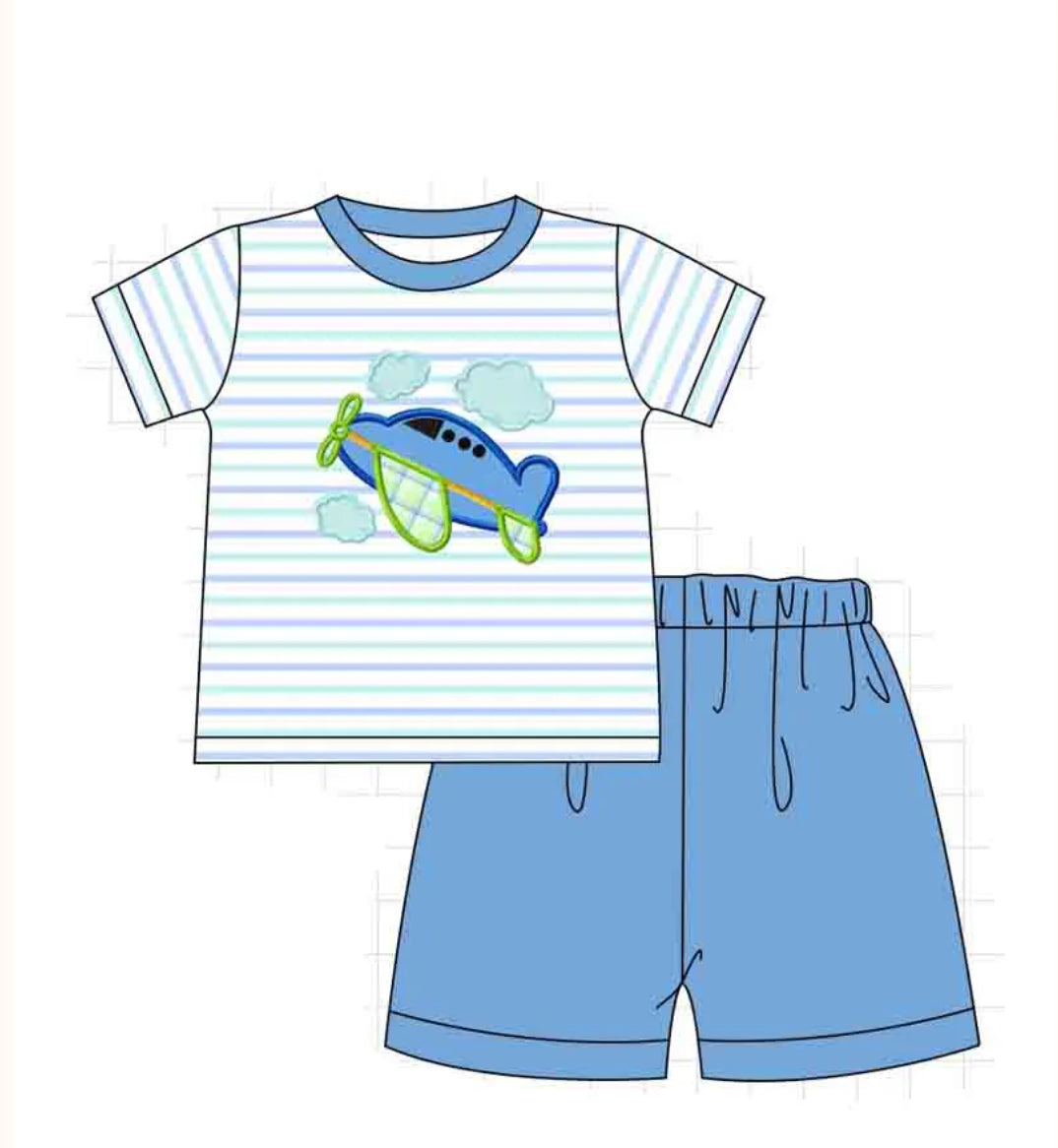 Airplane Applique Short Set