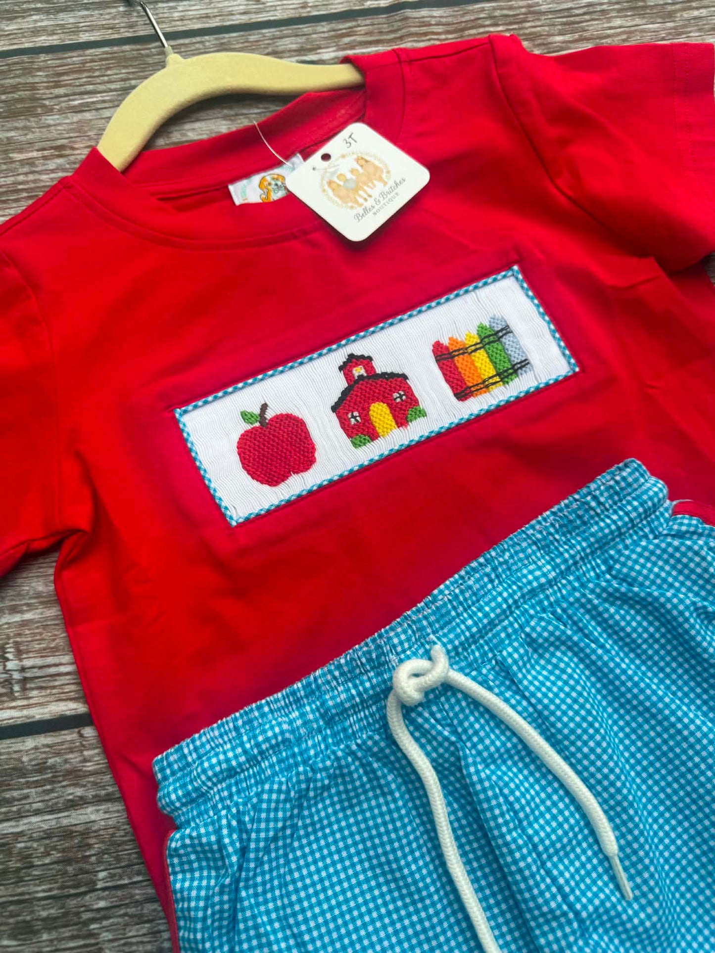 Little Red Schoolhouse Smock Boy Set