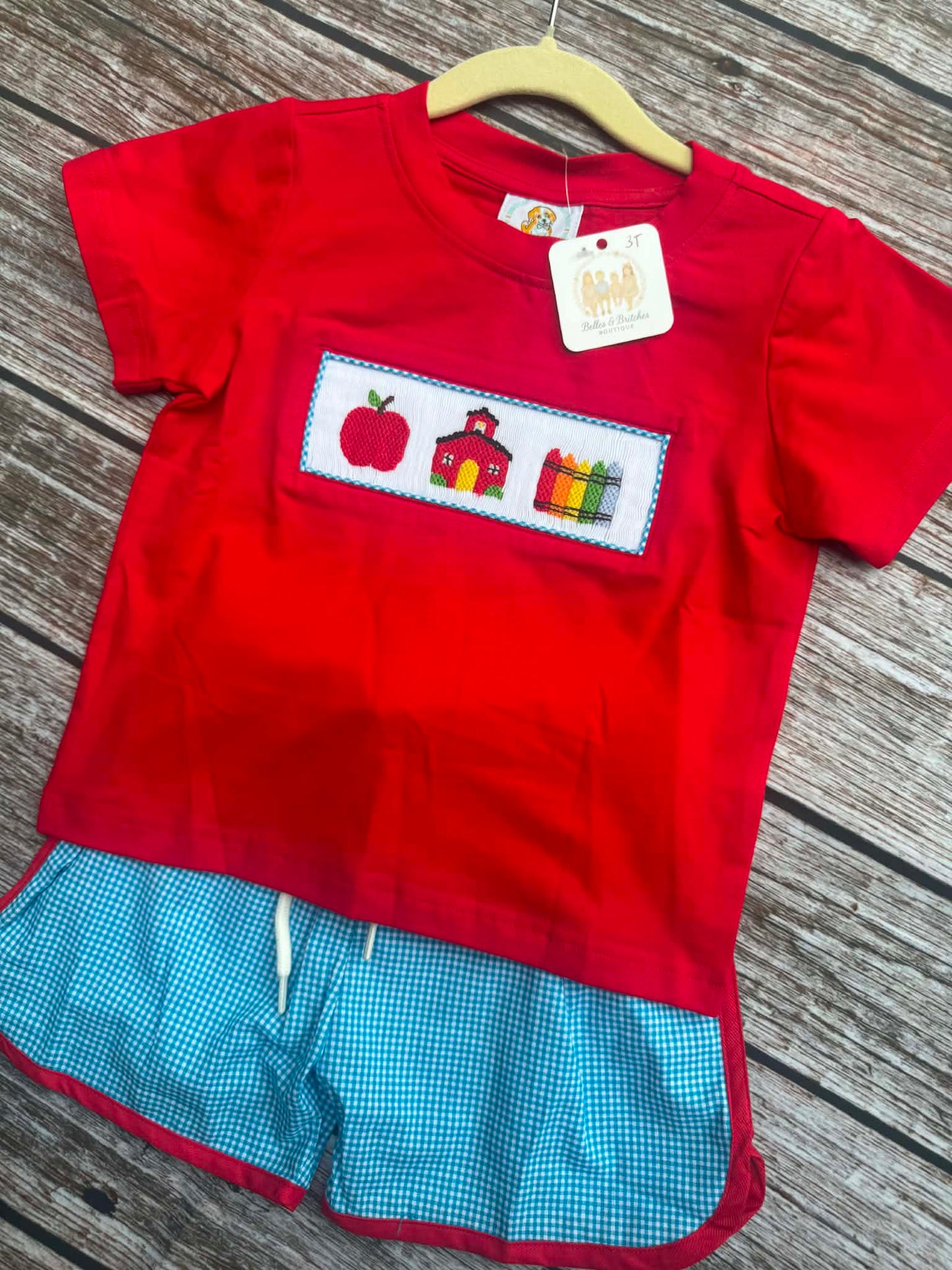 Little Red Schoolhouse Smock Boy Set