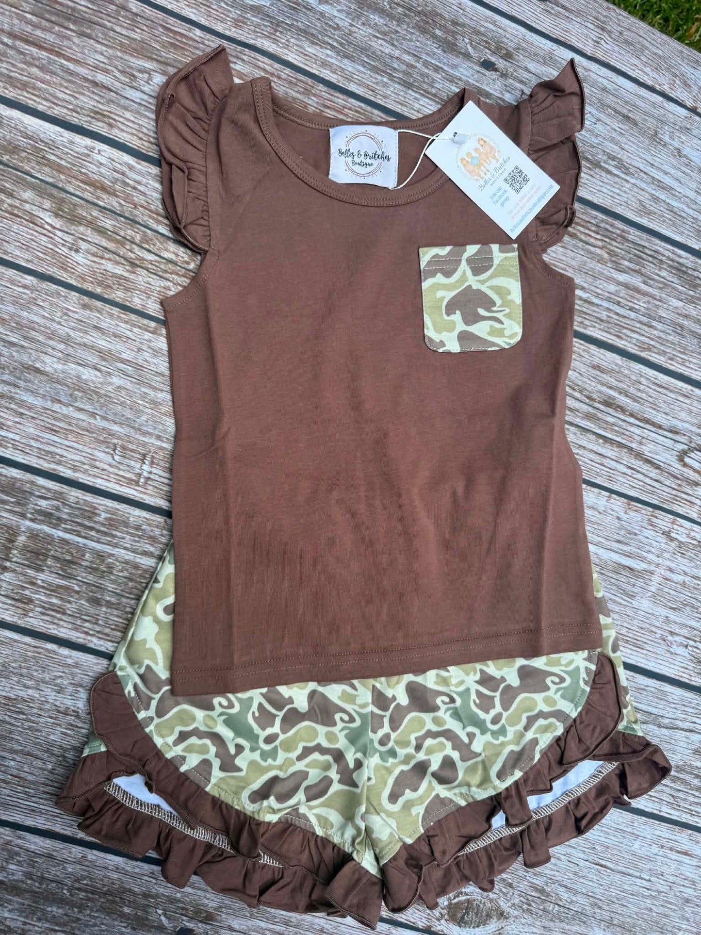 Camo Pocket Girl Short Set