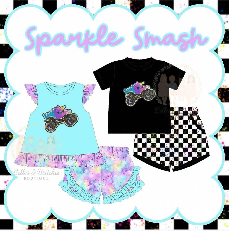 Monster Truck Smash Sibling Matching Short Sets #18