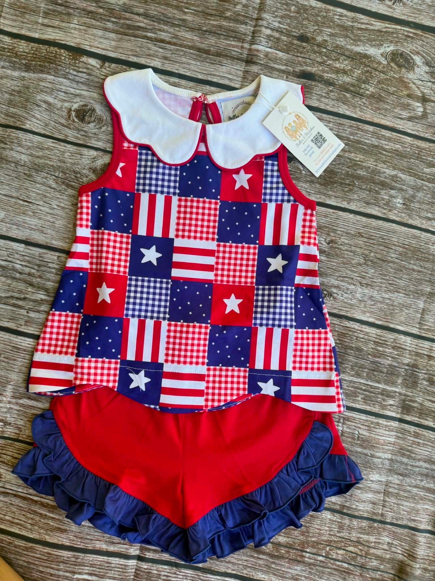Star Spangled Patchwork Girl Short Set