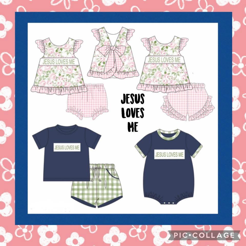 Jesus Loves Me Sage, Navy & Floral Collection