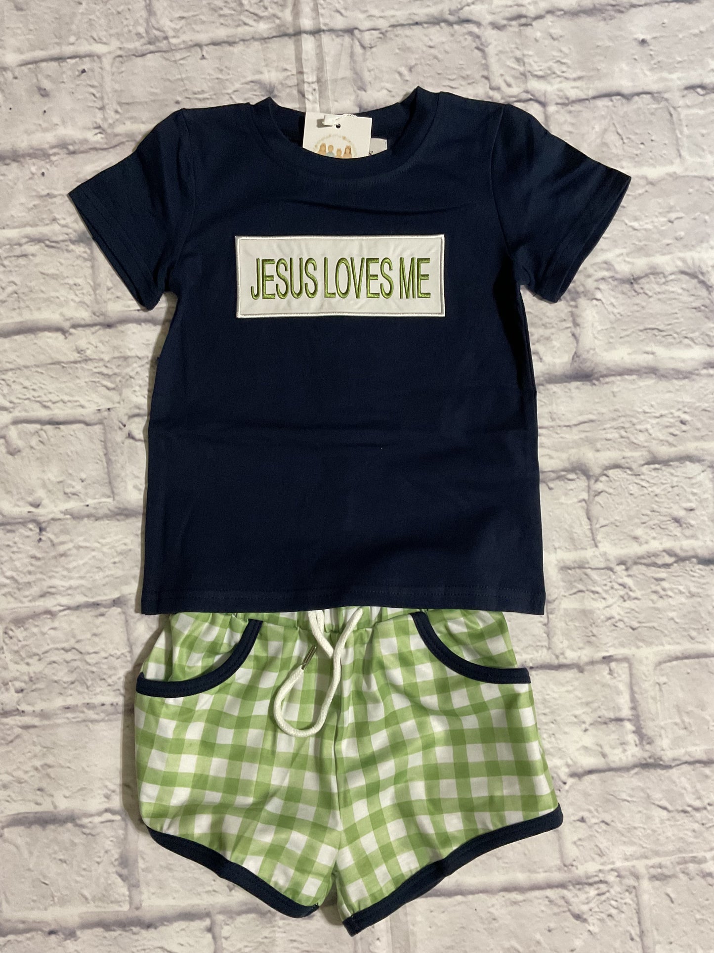 Jesus Loves Me Sage, Navy & Floral Collection