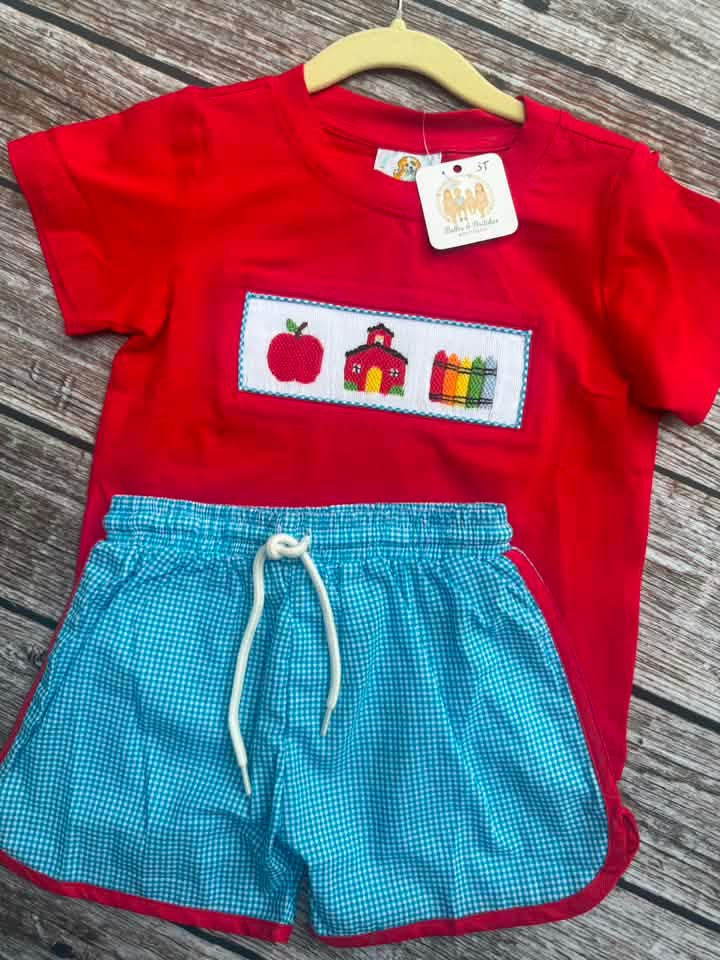 Little Red Schoolhouse Smock Boy Set
